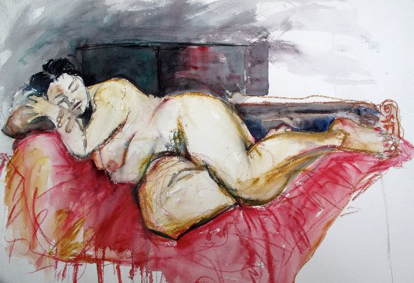 Reclining Nude on red blanket