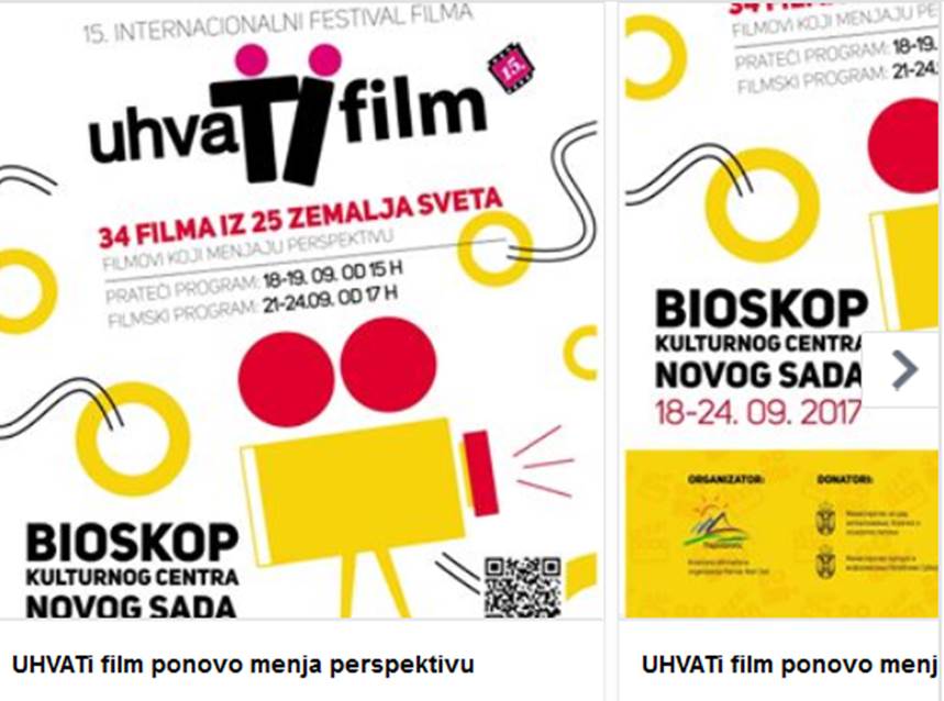 XV MEĐUNARODNI FILMSKI FESTIVAL UHVATI FILM U KULTURNOM CENTRU NOVOG SADA